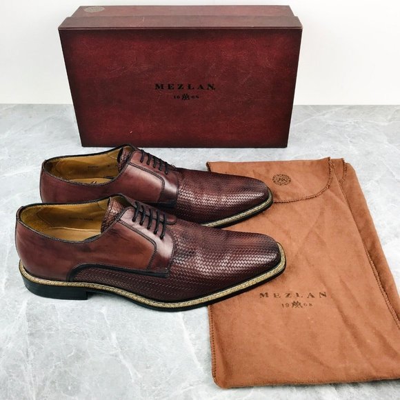 Mezlan Tilman Custom 5868 Burgundy Burnished Embossed Calfskin Dress Shoes US 9M